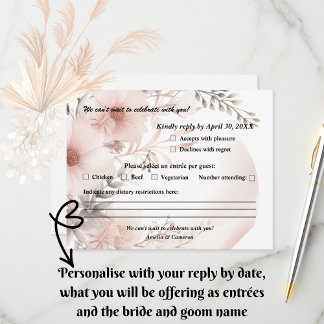 Elegant Blush & Beige Boho Floral Wedding RSVP Card