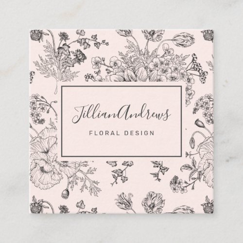 Elegant Blush Black Floral Design Professional Square Business Card