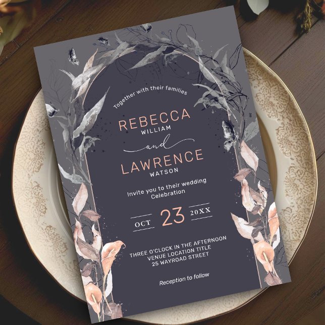 Elegant blush black floral wedding Invitation (Creator Uploaded)