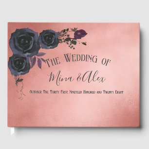 Elegant Blush Black Rose Photo Wedding  Guest Book