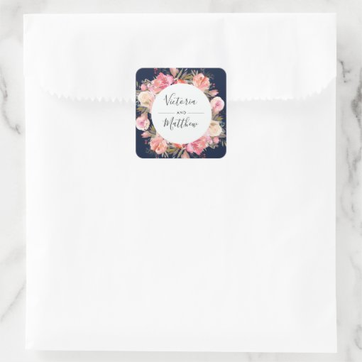 Elegant Blush Bloom Floral Wedding Personalized Square Sticker Zazzle