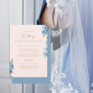 Elegant Blush & Blue Church Wedding Invitation