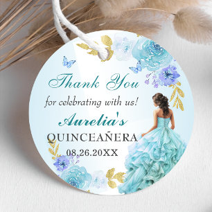Elegant Blush Blue Floral Quinceañera Birthday Favor Tags
