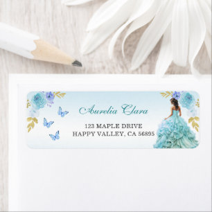 Elegant Blush Blue Floral Quinceañera Return Label