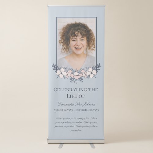 Elegant Blush Blue Flowers Photo Memorial Funeral Retractable Banner