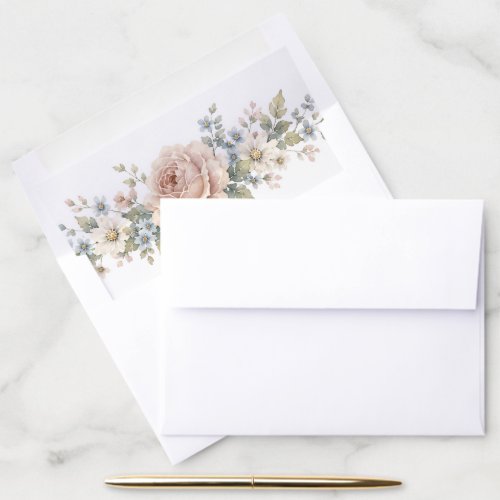 Elegant Blush Blue Watercolor Floral Envelope Liner
