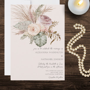 Elegant Blush Bohemian Bouquet Wedding Invitation