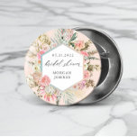 Elegant Blush Bohemian Floral Bridal Shower Button<br><div class="desc">Our "Bohemian Elegant Floral" collection features beautiful blush and light teal florals with ample dry foliage on various pastel backgrounds paired with an elegant script for all your personal information. We are positive that you are going to love to mix and match different items from this collection. Check our store...</div>