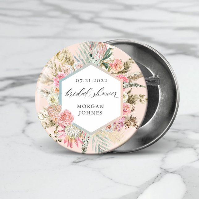 Elegant Blush Bohemian Floral Bridal Shower Button (Creator Uploaded)