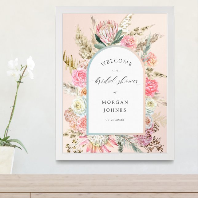Elegant Blush Bohemian Floral Bridal Shower Framed Art (Entryway)