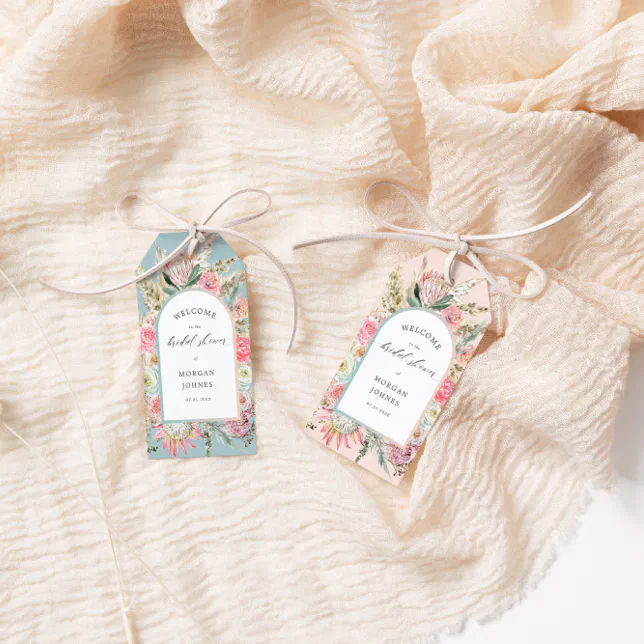 Elegant Blush Bohemian Floral Bridal Shower Gift Tags | Zazzle