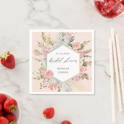 elegant blush bohemian floral Bridal Shower Napkins