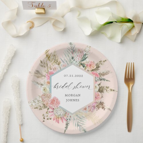 Elegant Blush Bohemian Floral Bridal Shower  Paper Plates