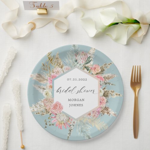 Elegant Blush Bohemian Floral Bridal Shower Paper Plates