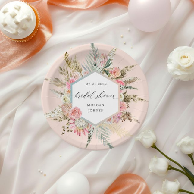 Elegant Blush Bohemian Floral Bridal Shower  Paper Plates (Creator Uploaded)