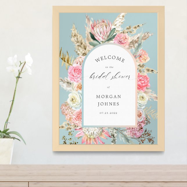 Elegant Blush Bohemian Floral Bridal Shower Poster (Entryway)