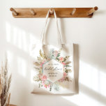 Elegant Blush Bohemian Floral Bridal Shower Tote Bag<br><div class="desc">Beautiful blush and light teal florals with ample dry foliage paired with an elegant script. Check our store for more items from this collection and contact us if you have any special demands.</div>