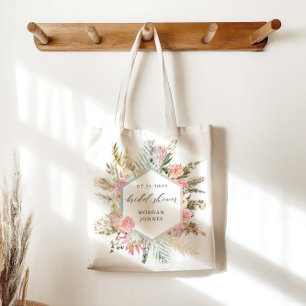 Elegant Blush Bohemian Floral Bridal Shower Tote Bag