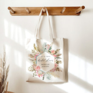 Elegant Blush Bohemian Floral Bridal Shower Tote Bag