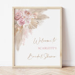 Elegant Blush Boho Pampas Bridal Shower Welcome Poster<br><div class="desc">This classy welcome sign will surely brighten up your bridal shower. The design features muted blush roses mixed with earthy pampas grass and soft boho elements. Use the text fields to personalize the card with your own wording and details. The background color of the invite is set to white, but...</div>