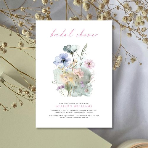 Elegant Blush  Boho  Wildflower Bridal Shower Invitation
