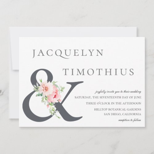 Elegant Blush Botanical Ampersand Wedding Invitation