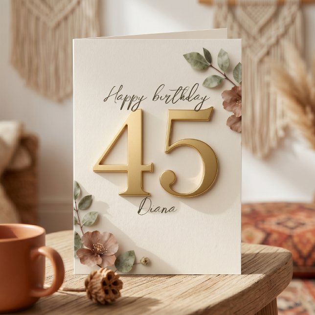 Elegant Blush Botanical Faux Gold 45th Birthday Card (Creator Uploaded)