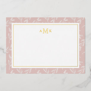 Elegant Blush Botanical Monogrammed Foil Note Card