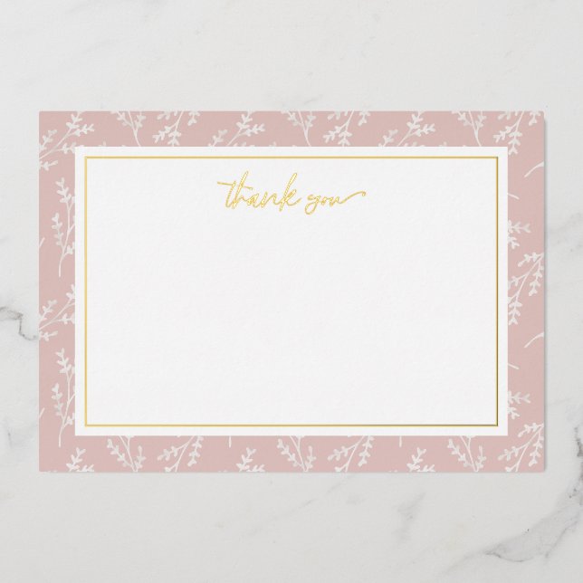Elegant Blush Botanical Thank You Foil Note Card (Front)