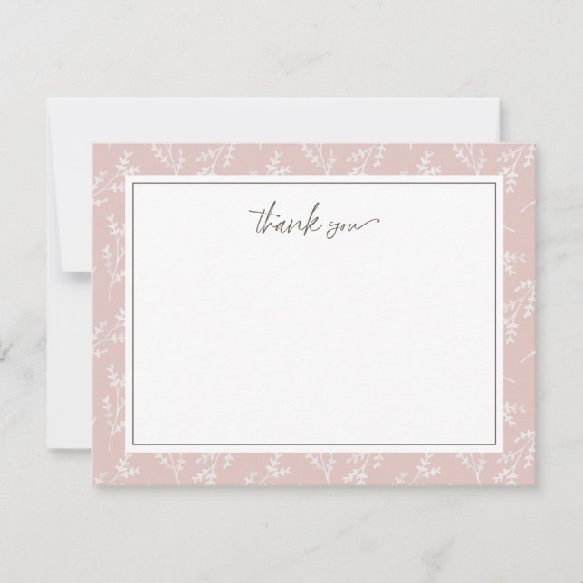Elegant Blush Botanical Thank You Note Card (Front)