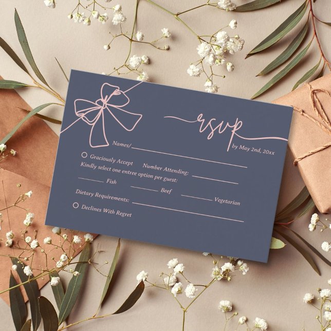 Elegant Blush Bow Slate Blue Wedding Response Card (Creator Uploaded)