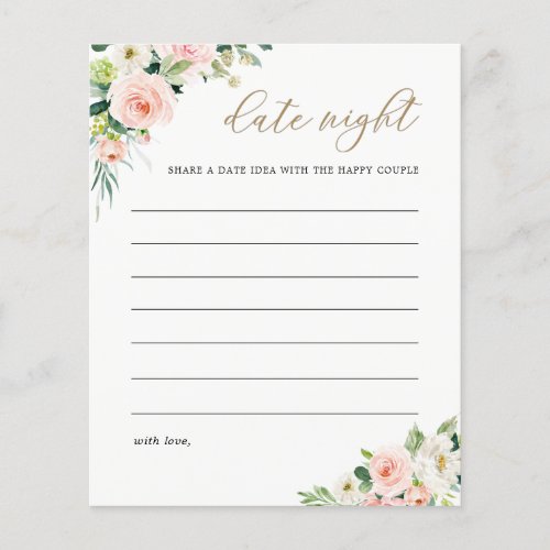 Elegant Blush Bridal Shower Date Night Ides Card