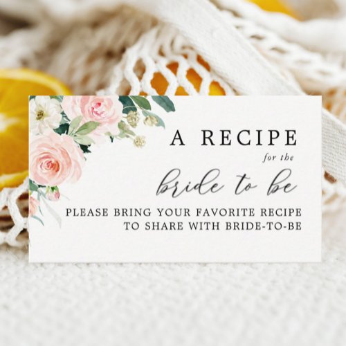 Elegant Blush Bridal Shower Share A Recipe  Enclosure Card
