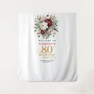 Elegant Blush Burgundy 80th Birthday Backdrop