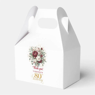 Elegant Blush Burgundy 80th Birthday Favor Box