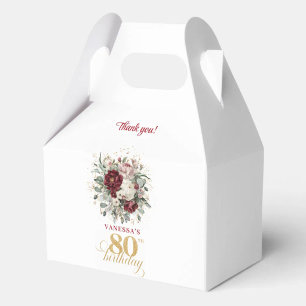 Elegant Blush Burgundy 80th Birthday Favor Box