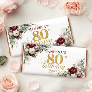 Elegant Blush Burgundy 80th Birthday Hershey Bar