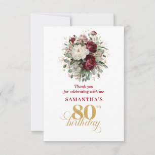 Elegant Blush Burgundy 80th Birthday Thank You  Card