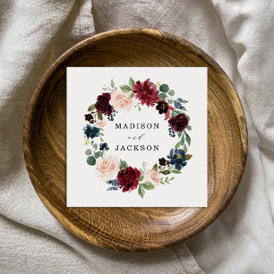 Elegant Blush Burgundy and Navy Floral Wedding Napkins