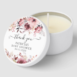 Elegant  Blush & Burgundy Floral Baby Shower  Mini Candle Favors