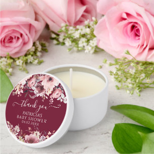Elegant Blush & Burgundy Floral Baby Shower Mini Candle Favors