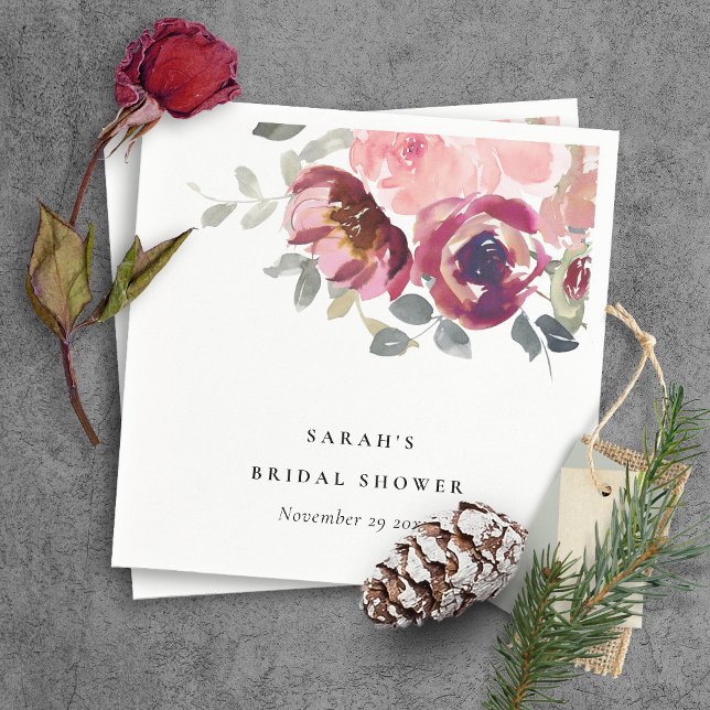 ELEGANT BLUSH BURGUNDY FLORAL BUNCH BRIDAL SHOWER NAPKINS (Creator Uploaded)
