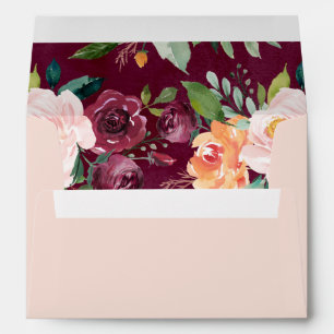 Elegant Blush Burgundy Floral Wedding Envelope