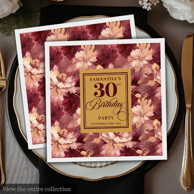 Elegant Blush Burgundy Gold 30th Birthday Party   Napkins (Elegant Blush Burgundy Gold 30th Birthday Party Napkins)
