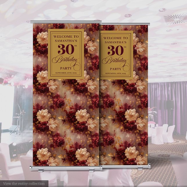 Elegant Blush Burgundy Gold 30th Roll Up Banner (Elegant Blush Burgundy Gold 30th Roll Up Banner)