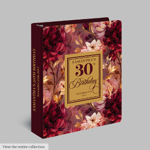 Elegant Blush Burgundy Gold Boho 30th Birthday 3 Ring Binder