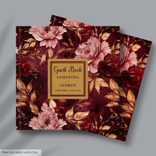 Elegant Blush Burgundy Gold Floral Wedding Guest Book