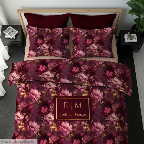 Elegant Blush Burgundy Gold Personalized Bedding 