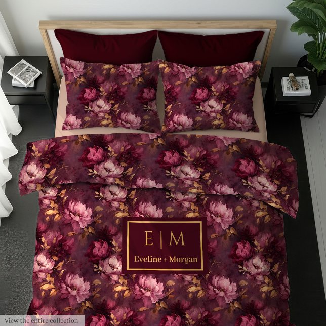 Elegant Blush Burgundy Gold Personalized Bedding  Duvet Cover (Elegant Blush Burgundy Gold Personalized Bedding Duvet Cover )
