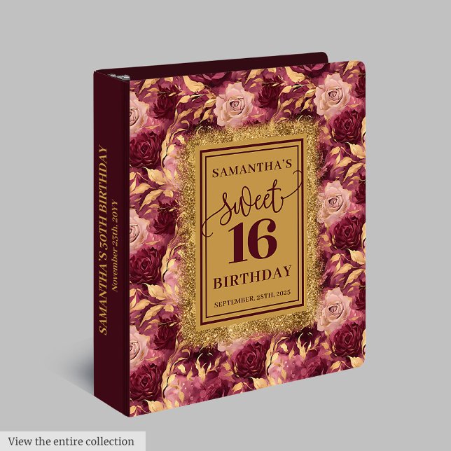 Elegant Blush Burgundy Gold Sweet 16 Ring Binder (Elegant Blush Burgundy Gold Sweet 16 Ring Binder)